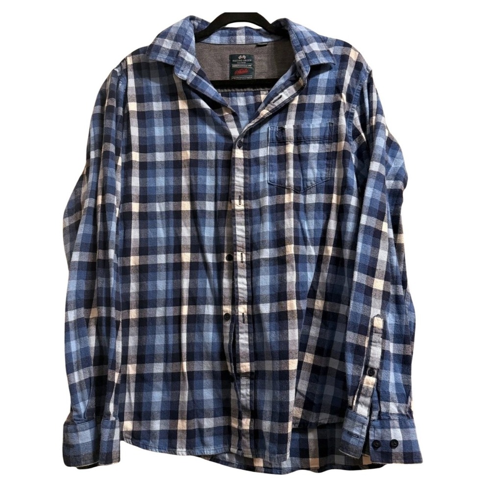 Racing Green Great Britain Plaid Long Sleeve Button Up Shirt Mens XL